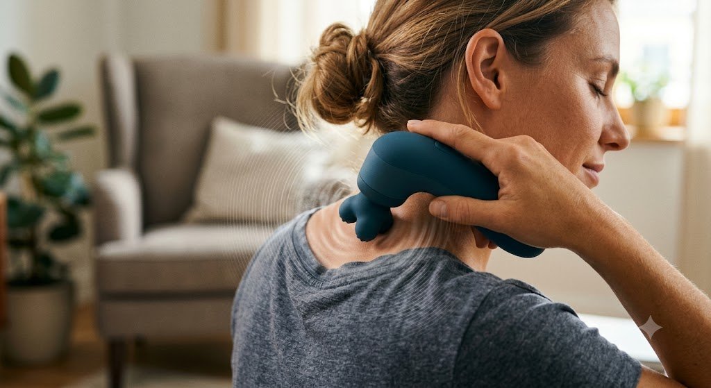 Massageador vibratório emitindo micro-oscilações na musculatura