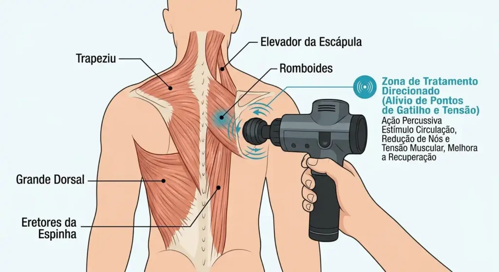 Ilustração da aplicação da massagem por percussão no músculo