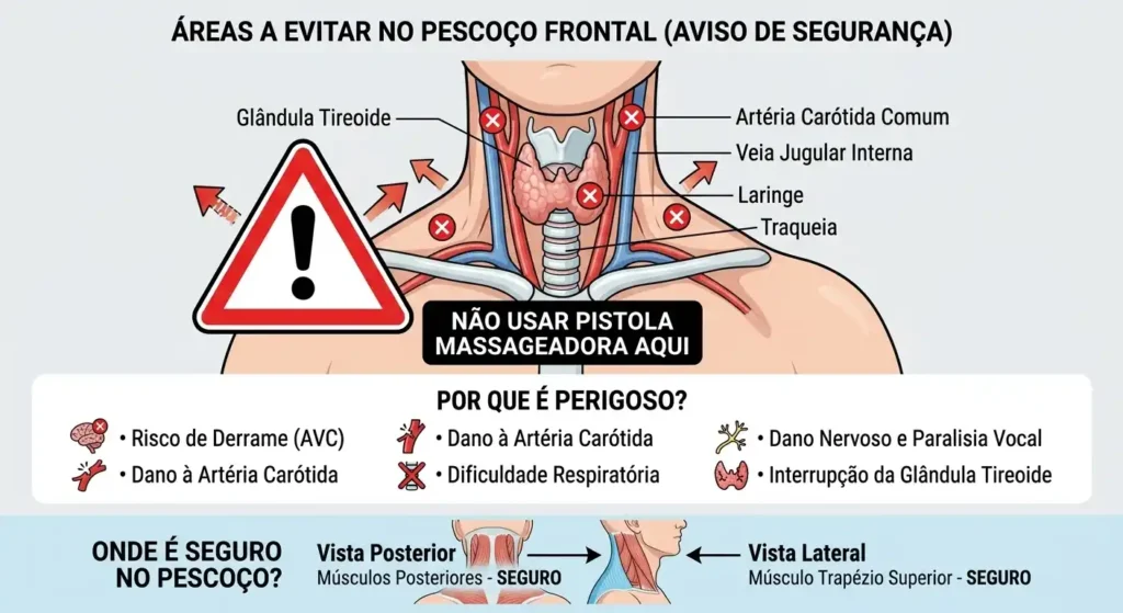 Alerta: nunca usar pistola de massagem na frente do pescoço